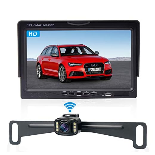 Amtifo Wireless Bakcup Camera System with 7'' Monitor for Cars,SUVs,MiniVans,HD 720P Adjustable Rear View/Front View Camera Super Night Vision,IP69 Waterproof