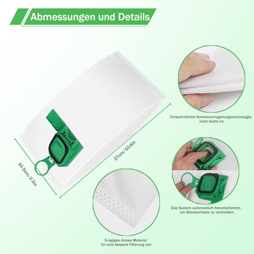 12 Staubsaugerbeutel für Vorwerk Kobold VK140/150 FP140/150, Premium Filtertüten für Kobold VK140 FP150