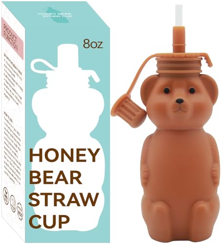 Image of Mootikar Honey Bear Silicone Straw Cup, Babies Water Drinking Cup, 8-Ounce Therapy Sippy Bottles for Speech and Feeding Training, BPA Free & Dishwasher Safe (BROWN)