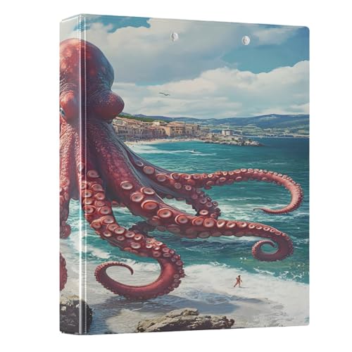 Image of 3 Ring Binder Octopus Ocean Nautical Coastal 1.5 inch Binders Three Ring Binders with Clipboard Fit 8.5'' x 11'' Paper 3 Interior PVC Clear Pockets for Office Supplies