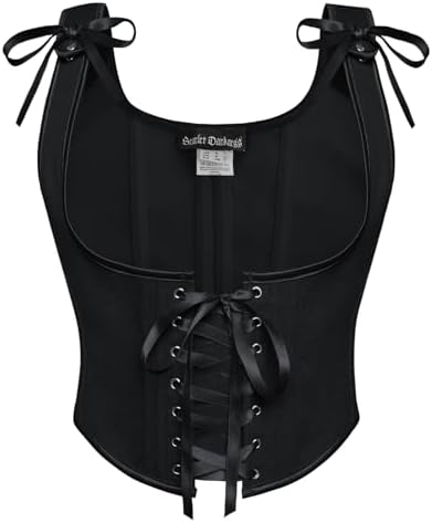 SCARLET DARKNESS Damen Renaissance Korsett U-Ausschnitt Lace-up Corset Top | Vintage Elegant Unterbrust Corsage, Verstellbare Schultergurte, Weste Festliche Piratenkostüm, Mittelal