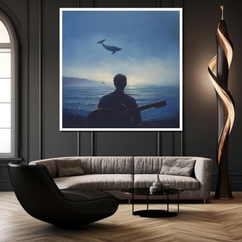 Toile silhouette de guitariste au clair de lune style bohème
