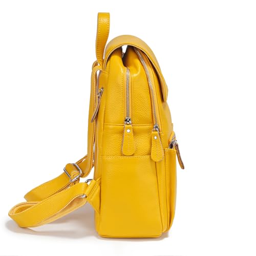 Image of zency 15 Colors 100% Genuine Leather Women Backpack Antitheft Fashion Rucksack Travel Bag For Ladies (Yellow)