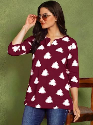 Image of Pinkmint Women's Printed Cotton Blend Short Kurti with 3 /4th Sleeve & Notch Neck l Casual & Office Wear Tunic Shirt Kurti