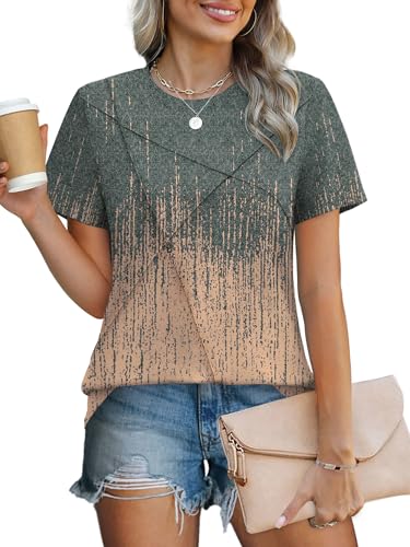 Image of XIEERDUO Womens Summer Tops 2026 Pleated Round Neck Short Sleeve Shirts Business Casual