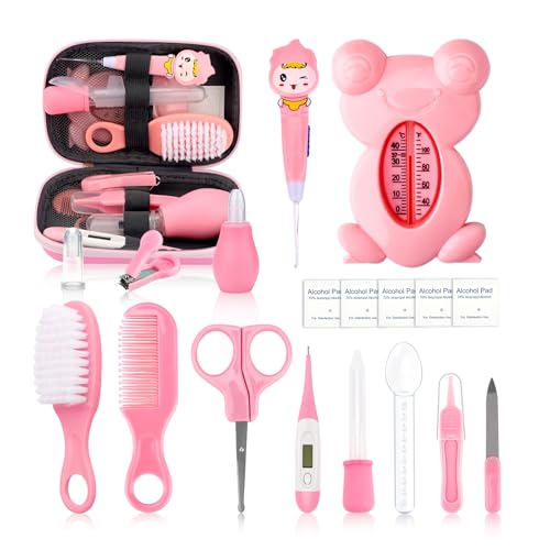 Image of Baby Grooming and Healthcare Kit, Infant Safety Care Set with Hair Brush Comb Nail Clipper Nasal Aspirator,Baby Essentials Kit for Newborn Girls Boys (13 in 1, Pink)