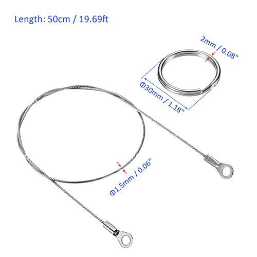 M METERXITY 1.5mmx50cm ランヤードセキュリティケーブルロープ 10個 30mmキーリング2個付き 20個 屋外対応 (304ステンレススチール、シルバー) 3枚目
