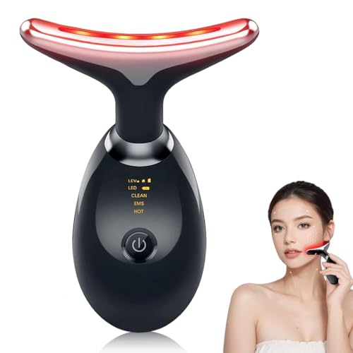 1 pieza Masajeador Facial Electrico Cara Antiarrugas: Cuello Masaje Lifting Aparatos de 7 Colores LED Dispositivo de Belleza con Calefacción a 45℃ Gua Sha Máquina Facial Reafirmante para Mujer