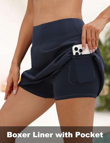 Rocorose Women's Swim Skirt High Waisted Tummy Control Flowy Bathing Suit Bottom with Pockets3