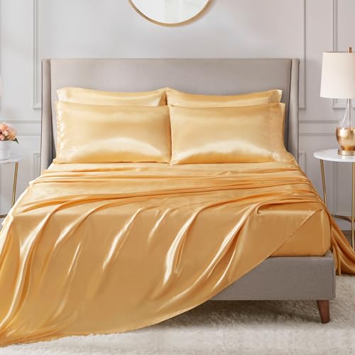 Image of Madison Park Essentials Satin Pillowcase Set of 2, Silky, King Gold