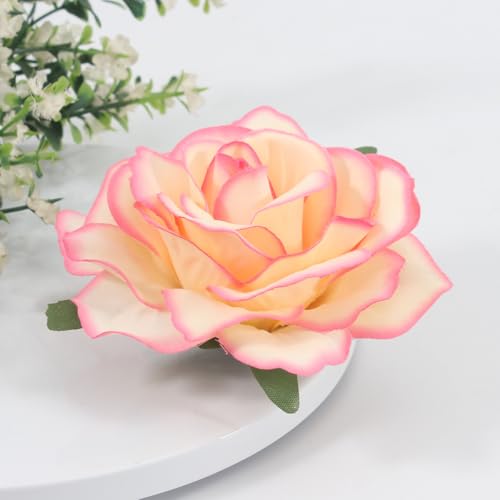 Image of 3.9 Inches Rose Hair Clip & Flower Brooches for Women | Vintage Design Clip Flowers for Hair Accessories | Charming Rose Flowers Pins for Clothes, Hairpins Party Supplies for Wedding (Pink & Beige)