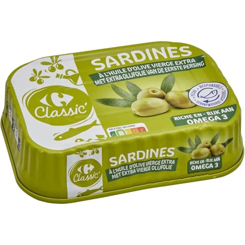 CARREFOUR CLASSIC' - Sardines à l'Huile d'Olive Vierge Extra - la boîte de 95 g net égoutté - 135g - Le Lot De 4