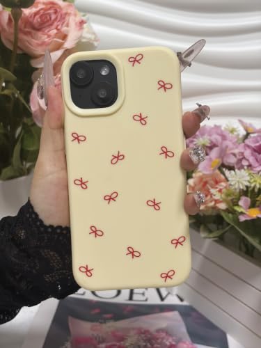 Coque iPhone 15 ruban nœud, l'accessoire esthétique jaune pour vos sorties - 3