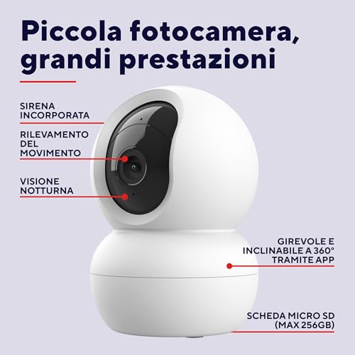 Trust IPCAM-2800 Telecamera Wifi Interno 360° con Visione Notturna, Sirena e Microfono Integrati, Rilevamento Umano, Videocamera Sorveglianza con App, Casa Intelligente, Bianco - Immagine 1