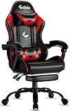 Czlolo Gaming Chair with Footrest Racing Style Lumbar Support Massager Video Game Chair with Metal Legs, High Back Reclining Gamer Chair with Headrest, 360° Swivel Office Computer Desk Chair (Red)