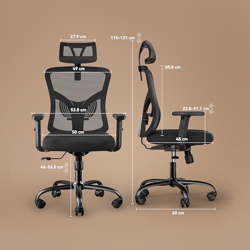 NOBLEWELL-Sedia-da-Ufficio-Sedia-da-scrivania-ergonomica-in-Rete-con-Supporto-Lombare-poggiatesta-Regolabile-bracciolo-Schienale-Sedia-da-Computer-Girevole-direzionale-Nera