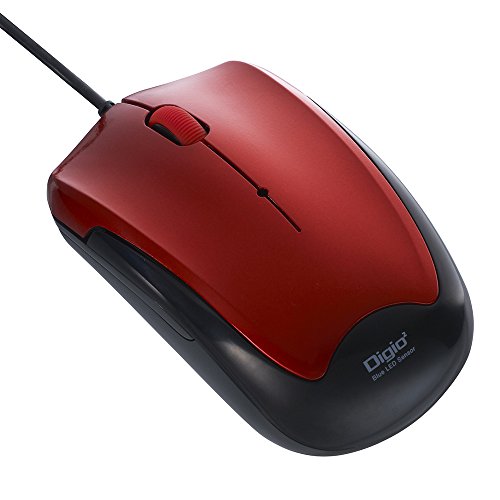 Digio2 有線 3ボタン Blue LED マウス 静音 レッド 48304