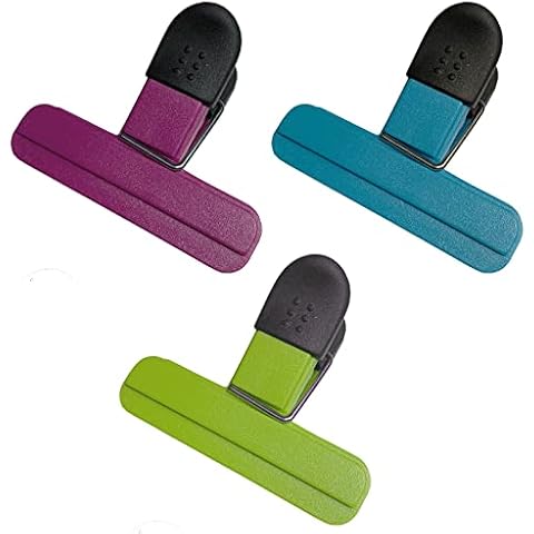 Junsasi 3 Pcs Bag Clips Food Storage Sturdy Food Airtight Reusable Heavy Duty Airtight Clip for Snack Coffee Potato Food Bags Home and Kitchen Freezer Office Usage (3 Colours Cover