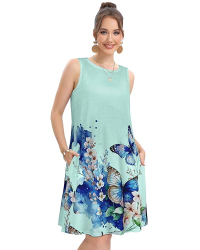 Image of elescat Women's Summer Dresses 2026 Beach Casual Sleeveless Floral Print Tank Loose Sundress with Pocket