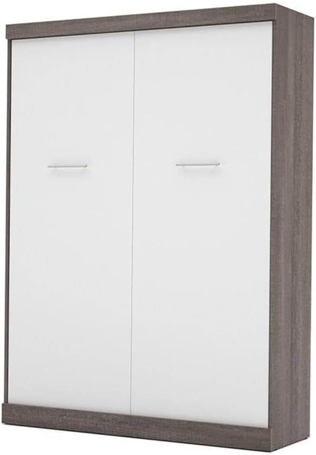 Pemberly Row Newton Murphy Wall Bed, Queen Size, Laminated Engineered Wood and Steel Frame, Bark Gray and White Finish, Dual Piston Easy-Lift, Space-Saving Design for Multipurpose or Guest Rooms