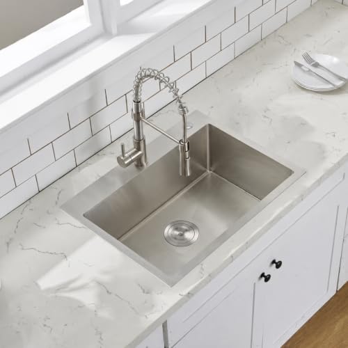 Image of 24 Inch Drop In Kitchen Sink, 304 Stainless Steel, Brushed Nickel