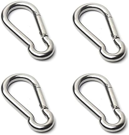 Carabiner Clip,4 Pcs 304 Stainless Steel M6 Carabiner Clip Heavy Duty, Small Carabiner Clips For Hiking, Camping, Fishing, Dog Leash & More, 60mm Carbine Hook Holds Upto 70Kg(Not for Climbing)