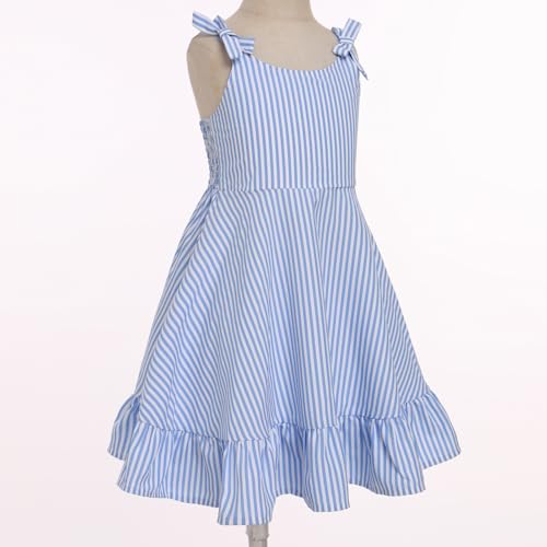 IBTOM CASTLE Kids Girls Stripe/Floral Print Summer Dress Spaghetti Straps Bowknot Midi Dress Casual Sundress3