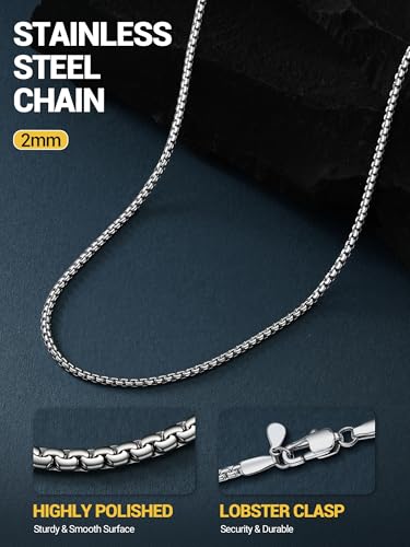 Image of PROSTEEL Stainless Steel Flat Box Link Chain Necklace for Men | Silver /Black /18K Gold Plated,2 /3 /4 /5 /6 /7 /8mm Width Chain with Strong Lobster Clasp /Waterproof Men Women Jewelry with Gift Box