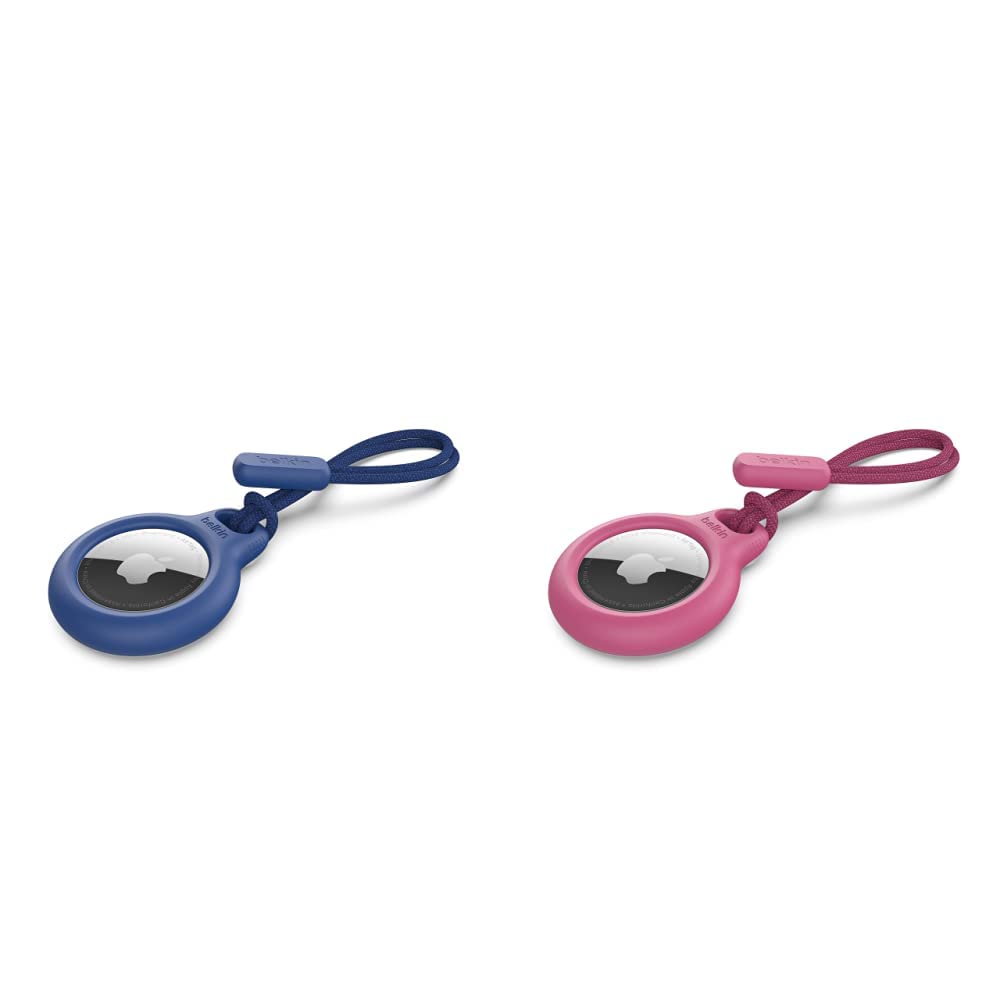 Belkin AirTag Case with Strap, Secure Holder Protective Cover - Blue & AirTag Case with Strap, Secure Holder Protective Cover - Pink