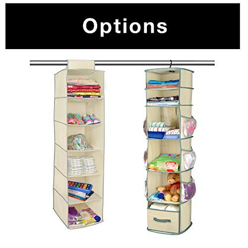 Smart Design 6-Tier Smart Carousel Organizer w/ 6 Pockets, Steel Metal Hook, & Foldable Drawer - 360 Degree Swivel - Clothing, Accessories, & Misc. Item Storage Organization (11 x 53.5 Inch) [Beige] - Thumbnail 4