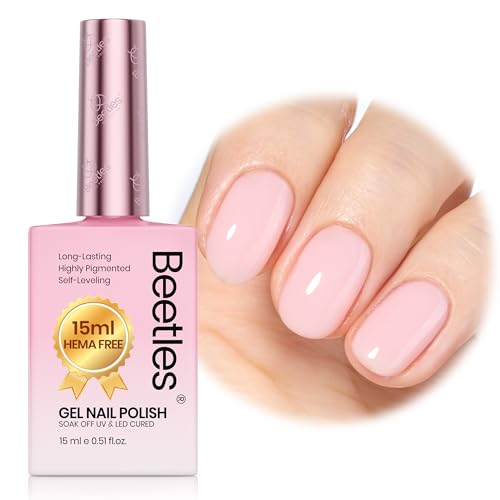Image of Beetles Nude Pink Gel Nail Polish - Misty Rose Jelly Gel Polish, HEMA-Free Natural 15ML Full Size Nail Polish Nail Concealer Sheer Translucent Effect Soak Off UV Nail Art Manicure Gifts