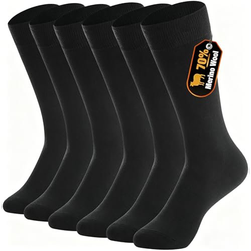 Thin Merino Wool Socks for Men, Light Non Bulky Crew Dress Socks Size 9-12