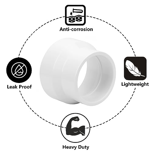 6Pack 2\" x 1-1/2\" PVC DWV Reducer Coupling Adapter (Socket x Socket) Schedule 40 PVC DWV Slip Reducing Coupling Pipe Fittings, PVC Increaser/Reducer Coupling for Home Sewer Plumbing