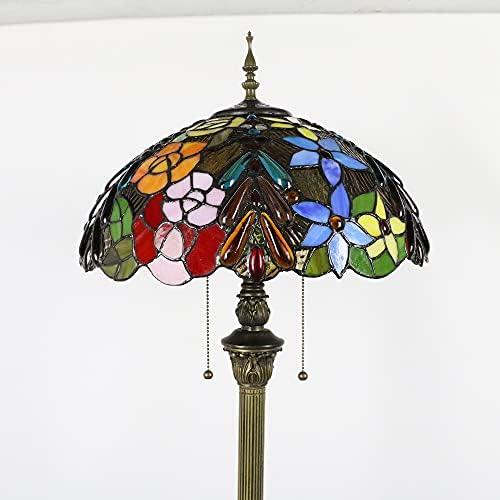 Tokira Grape Tiffany Floor Lamp for Living Room, 16 Inch Vintage Stained Glass Lampshade, 64 Inch Tiffany Tall Standard Lamps Floor for Lounge, Standing Night Light for Reading, 2 Free LED Bulb