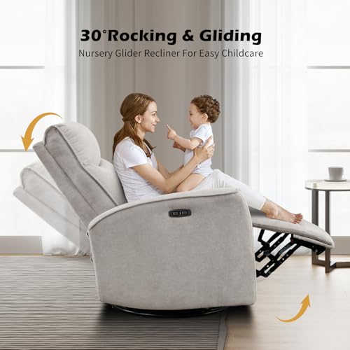Sillón reclinable eléctrico textil gris claro miniatura 4