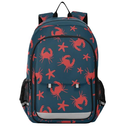 Red Crabs and Starfishes Backpack School Backpack with Reflective Stripes, Lightweight Laptop Backpack Students Book Bag