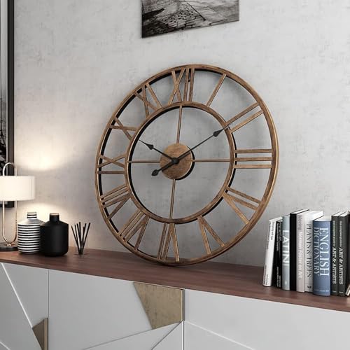 GUDEMAY Horloge Murale Design Moderne Vintage, Grande Horloge Murale Géante XXL 50 cm de Diamètre Silencieuse sans Tic-Tac Métal Pendule Murale Chiffres Romains pour...