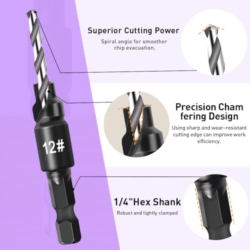 7 Pcs Countersink Drill Bit Set, 1/4" Hex Shank Adjustable Countersink Set, Includes 2 Pcs Wood Plug Cutter - Image 4