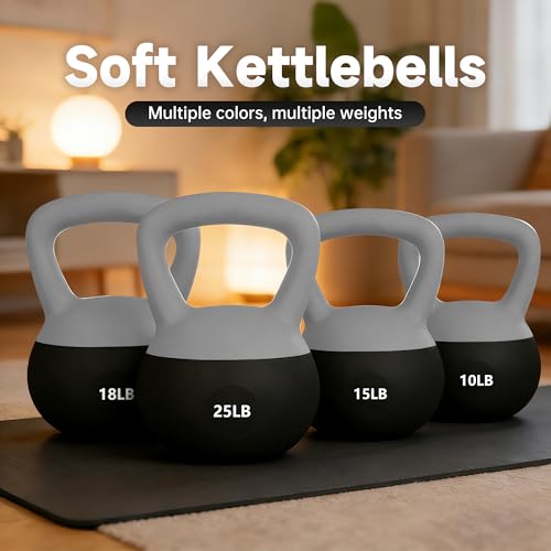 Image of Leikefitness Soft Kettlebells,Steel Shot Filled Weights for Women and Men,Color Coded Anti Slip Soft Kettlebells,Home workout Kettlebell (Black, 15LB)