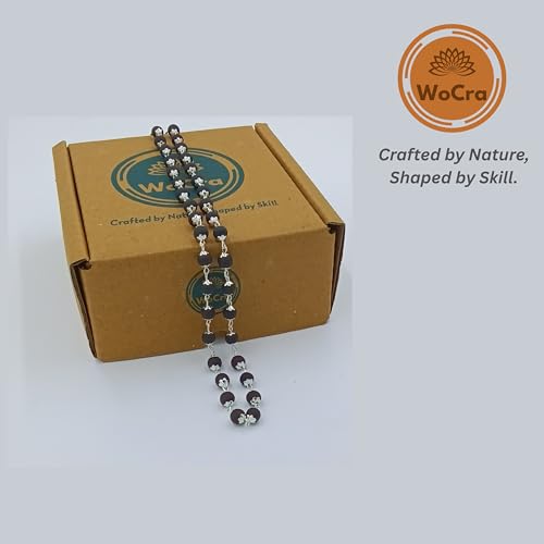 Image of Karungali Malai Silver Plated Original 6mm | Certified Ebony Beads Mala 54 Beads Goverment Lab Test Certification Mala with German Silver Cap | Authentic Karungali Malai for Spiritual Protection - 1 Piece