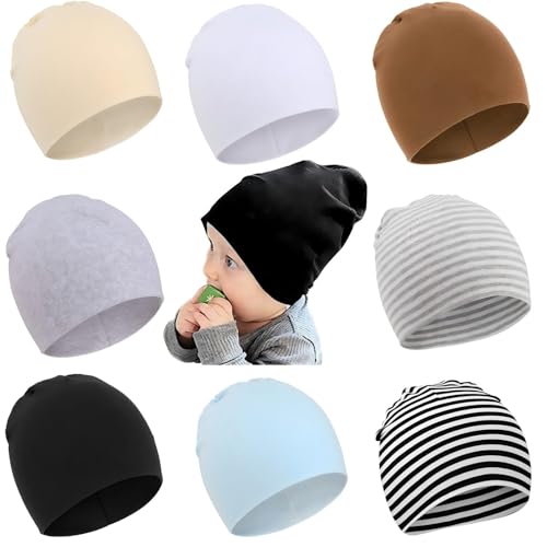 Image of DRESHOW BQUBO 8 Pack Unisex Baby Beanie Hat Infant Toddler Kid Hats Baby Soft Cute Knit Cap Nursery Beanie