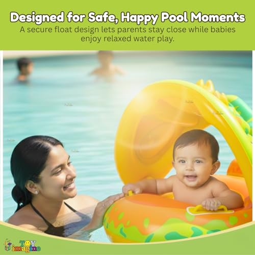 Image of Toy Imagine Baby Pool Float with Canopy & Sunshade, Inflatable Infant Swim Ring for Babies & Toddlers, Kids Swim Float Boat for Pool & Outdoor Water Play, 6-36 Months (71 x 56 cm)