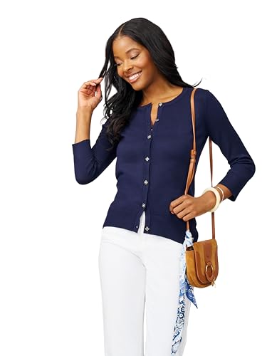 Image of Cable & Gauge Women's Button Cardigan Sweater - Lightweight Cardigans for Women with 3 /4 Sleeves, Crew Neck & Soft Stretch Fabric