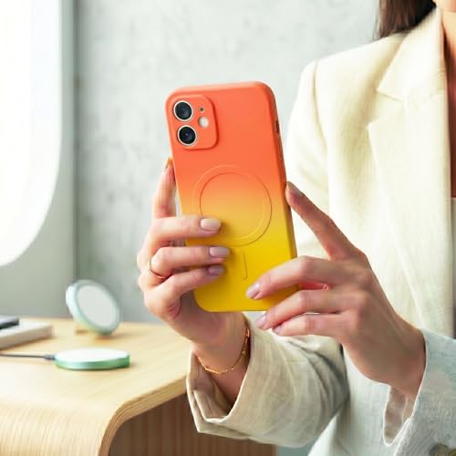 Image of amazon basics Gradient Mag-Safe Case for iPhone 11 | Soft Silicone Shockproof Cover with Camera Protection | Slim Lightweight Design | Smooth Touch & Durable - Orange & Yellow
