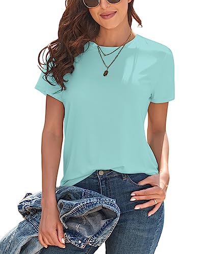 Image of KevaMolly Basic T Shirts for Women UPF 50+ Short Sleeve Casual Summer Tops Trendy Solid Loose Fit Crew Neck Tees Tshirt