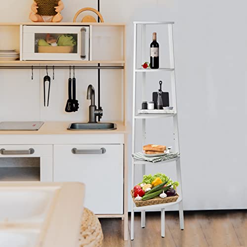 5 Tier Corner Shelf Stand, Corner Ladder Shelf Wood Display Rustic Bookshelf With Metal Frame Anti-Tilt Design Multipurpose Plant Stand For Living Room, Kitchen, Home Office (White, 62.3 Inch) #TOP7