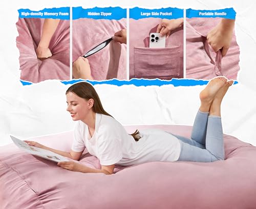 Image of Hobestluk 5FT Bean Bag Chair Large Beanbag Lounger with Removable Cover Adult Bean Bag Chair with Portable Handle Desgin for Living Room Bedroom (Pink, 5FT)
