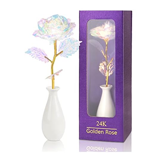 Rosa Eterna 24K, Rosa Cumpleaños Regalos Originales para Mama Mujer Novia Esposa en Día de San Valentín, Día de la Madre, Aniversario, Navidad, Boda, Artificial Flores con Jarrón Decoración