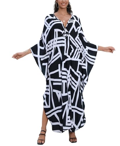 Image of IMAGEKOPE Women's Plus Size Animal Print V-Neck Batwing Kaftan Beach Dress Bathing Suit Cover-Up Loungewear