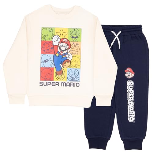 Opiniones y reviews de ropa de videojuegos los preferidos por los clientes. 40 Nintendo Super Mario Bros - Conjunto de camisa y pantalones de manga larga para niños y niños pequeños, Avena y azul marino, 5-6